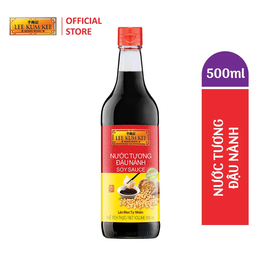 Nước tương đậu nành Lee Kum Kee Soy Sauce  500ml được sản xuất từ đậu nành không biến đổi gen có thể dùng chay