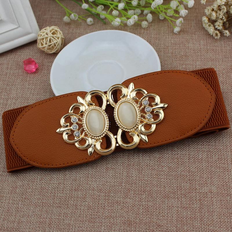 Thắt lưng da khóa cài hoa văn đính đá, dây lưng da PU chun co giãn Nữ Women 4