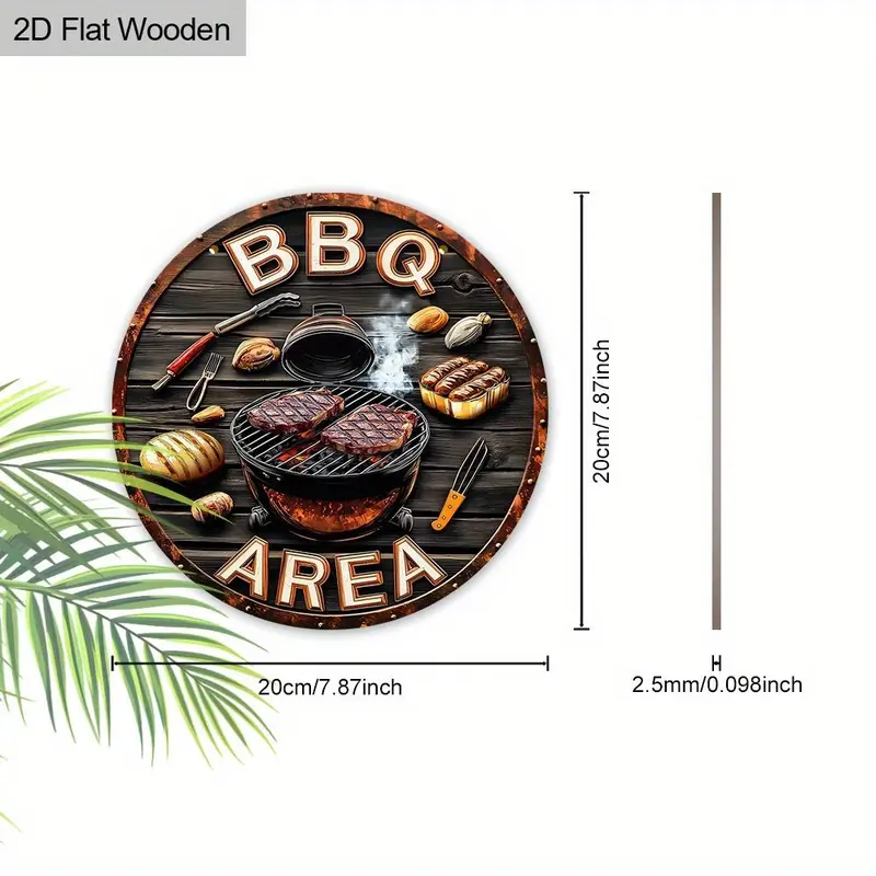 Wooden BBQ Theme Round Hanging Sign, 1 Count Creative Grill Area Hanging Ornament, Wall Decor for Home Garden Balcony Party 1