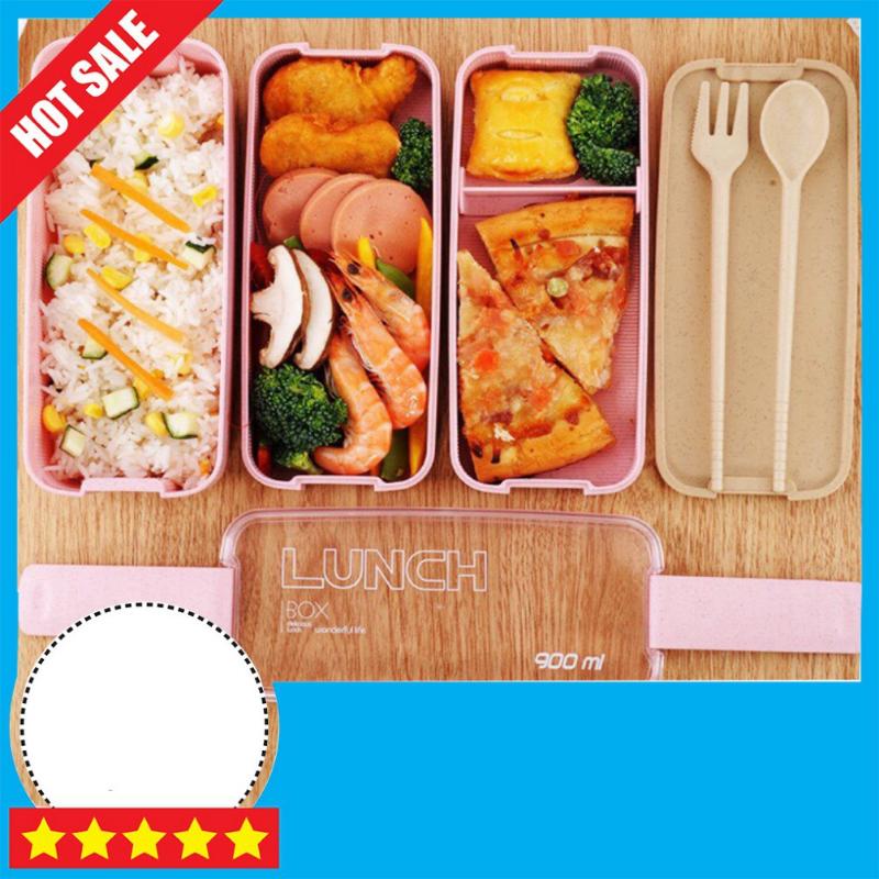 Hộp cơm 3 tầng lúa mạch giữ nhiệt dùng được lò vi sóng nhiệt độ cao 1