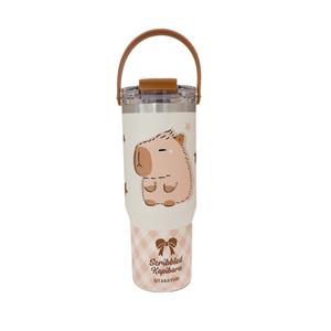 Cawan Tahan Haus Ais, untuk Kanak-kanak, Karabal, Bernilai Tinggi, Kapasiti Besar, dengan Straw, Mudah Alih, Pegang Tangan, Kekal Sejuk, Cawan Kopi Kereta Api Pemegang Merah Kitchenware Bottles Water Bottles