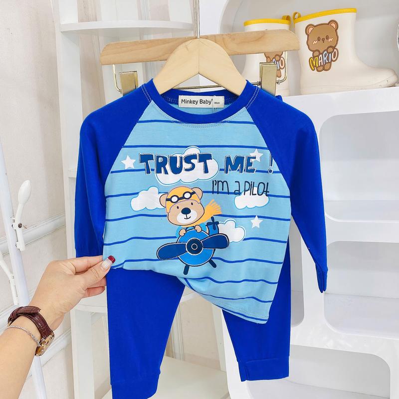 Đồ bộ thun lạnh tay dài quần dài cho bé trai bé gái (8-24kg), vải mềm mịn, thoáng khí, cho bé mặc ngủ thoải mái. 1