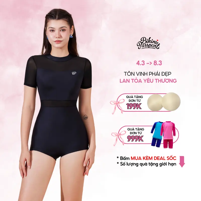Bộ đồ bơi Nữ BIKINI PASSPORT kiểu Đồ bơi Nữ BIKINI PASSPORT kiểu Một mảnh tay ngắn kín đáo, phối lưới cách điệu - màu Đen - BS412_BL 4