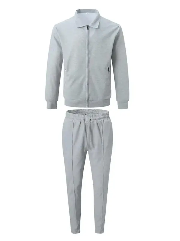 Men's Solid Zip Up Jacket & Drawstring Waist Pants Two-piece Set, Men's Two-piece Outfits for All Seasons 2