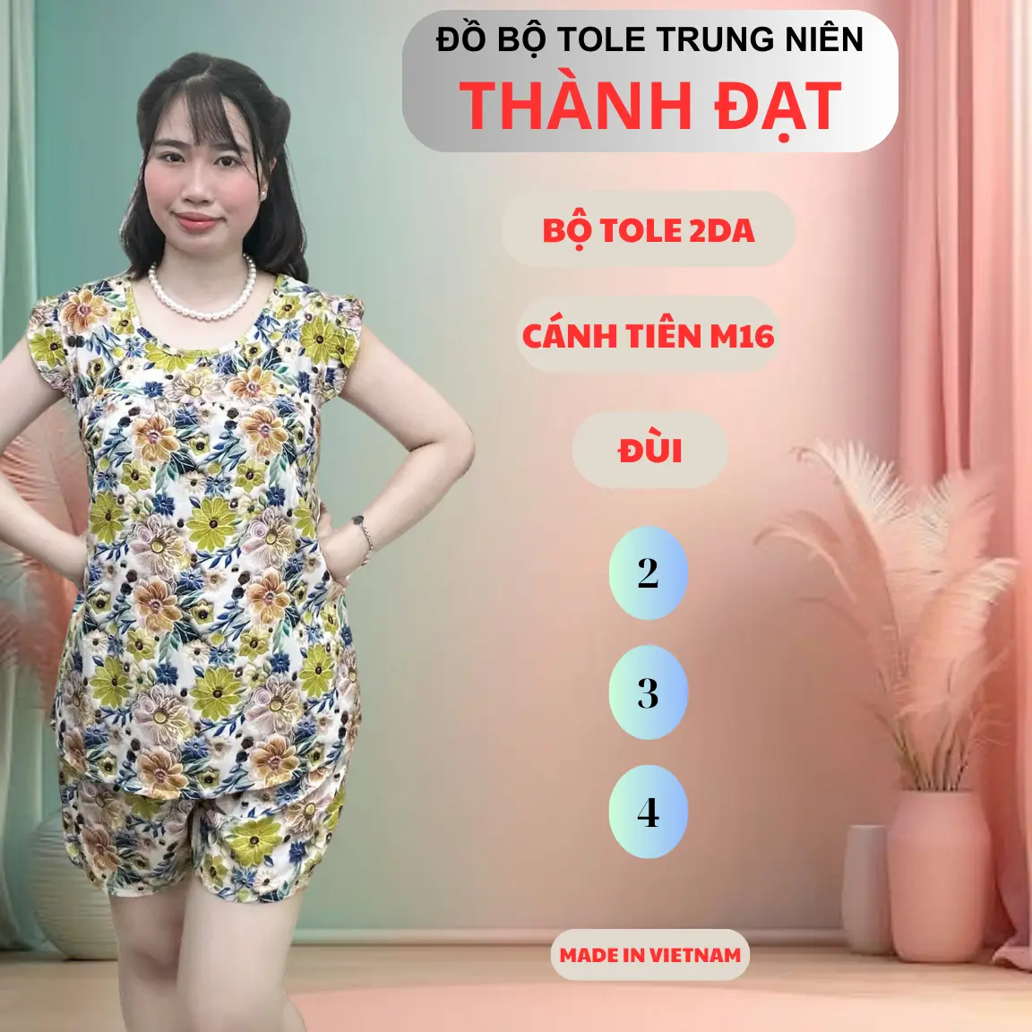 ĐỒ BỘ MẶC NHÀ TOLE 2 DA ĐÙI TAY CÁNH TIÊN MÃ 16 TỪ 40KG