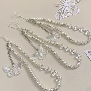 Tali Lanyard Gantungan Hp Hiasan Hape Mutiara Bandul Kupu Putih Cantik