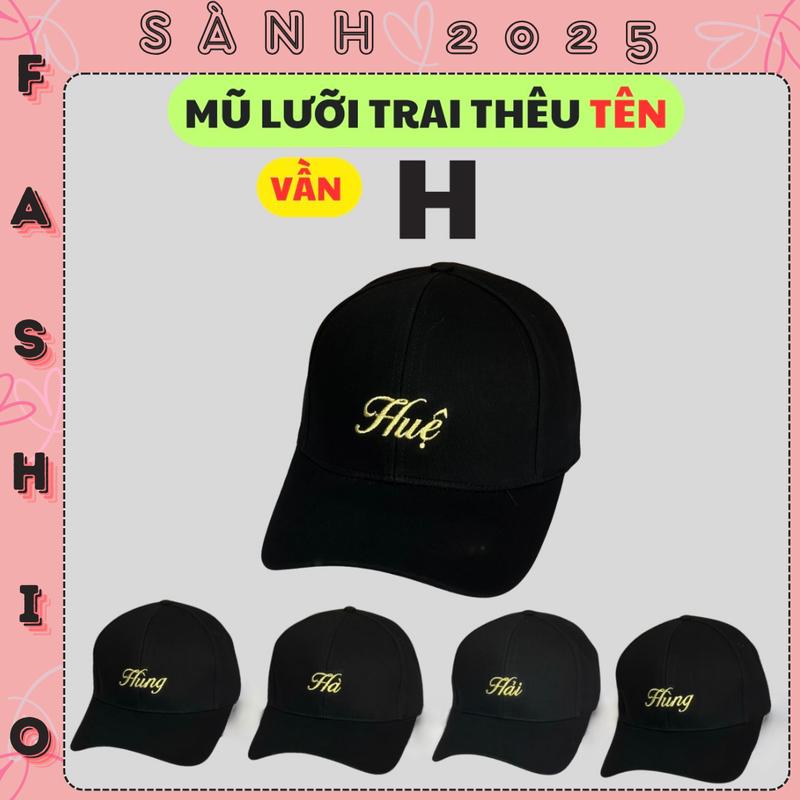 Vần H Mũ lưỡi trai thêu Tên HƯNG HÙNG HUỆ HẢI HÀ HOÀNG HUY cao cấp chất kaki form unisex nam nữ_sanhfashion Hoa Voi