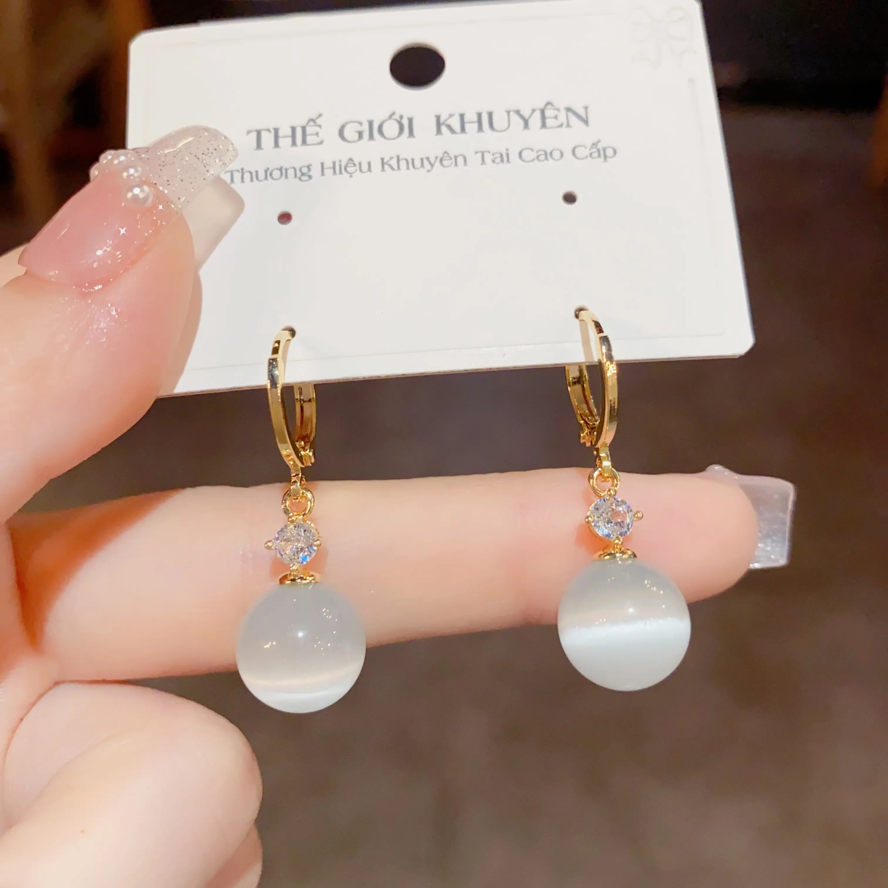 Khuyên Tai Nữ Đá Mắt Mèo Thiết Kế Đơn Giản Dễ Phối Đồ, Hoa Tai Thế Giới Khuyên khuyên  tai đôi  khuyên khuyên  tai trang  sức khuyên  tai phụ  kiện Mạ Vàng 18K