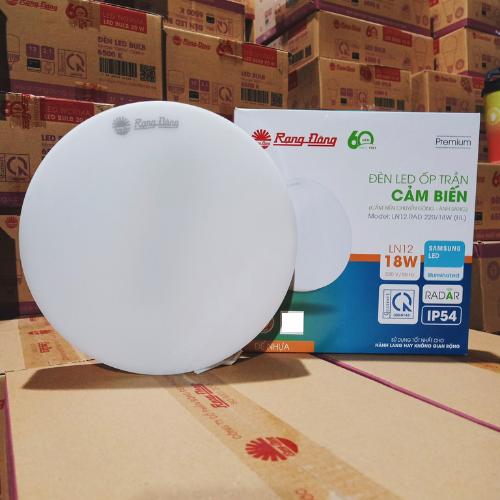 Đèn LED Ốp trần Tròn cảm biến chuyển động & cảm biến ánh sáng Rạng Đông 18W LN12.RAD 220/18W(HL)