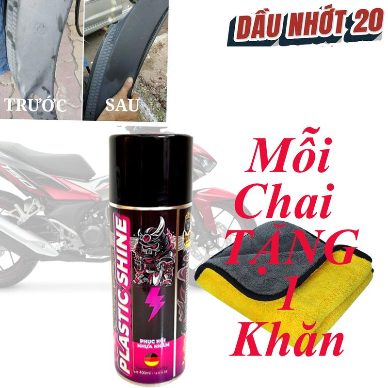 Mẫu mới Combo chai xịt phục hồi nhựa nhám sprayking mẫu mới phục hồi nhựa xe sơn bóng xe kèm 1 khăn vàng xám 30x30 siêu mịn chaixit nhuaxemay