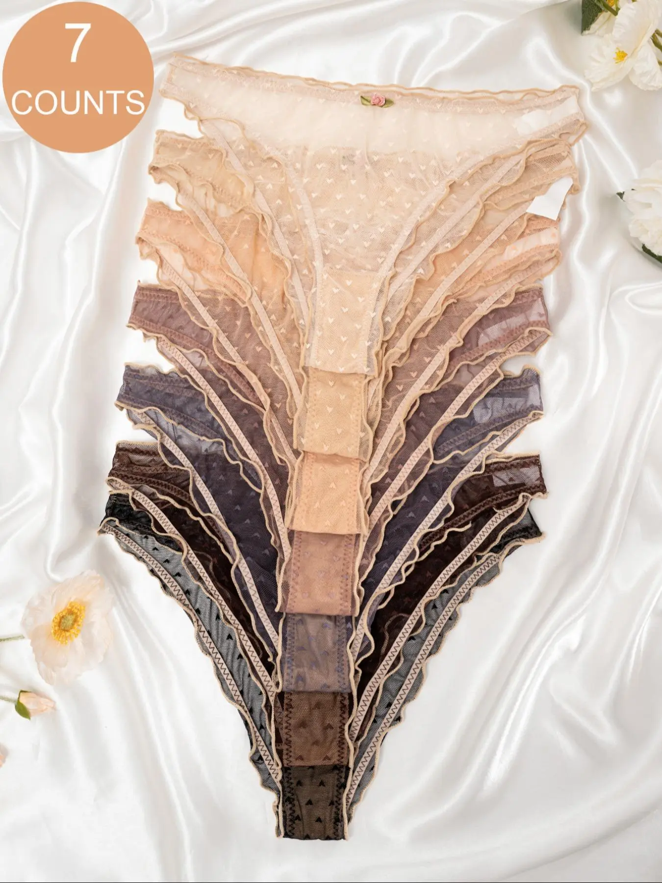 Women's Heart Print Lettuce Trim Sheer Panty, Elegant Soft Comfy Breathable  Thong Knicker for Daily Wear, Underwear for All Seasons