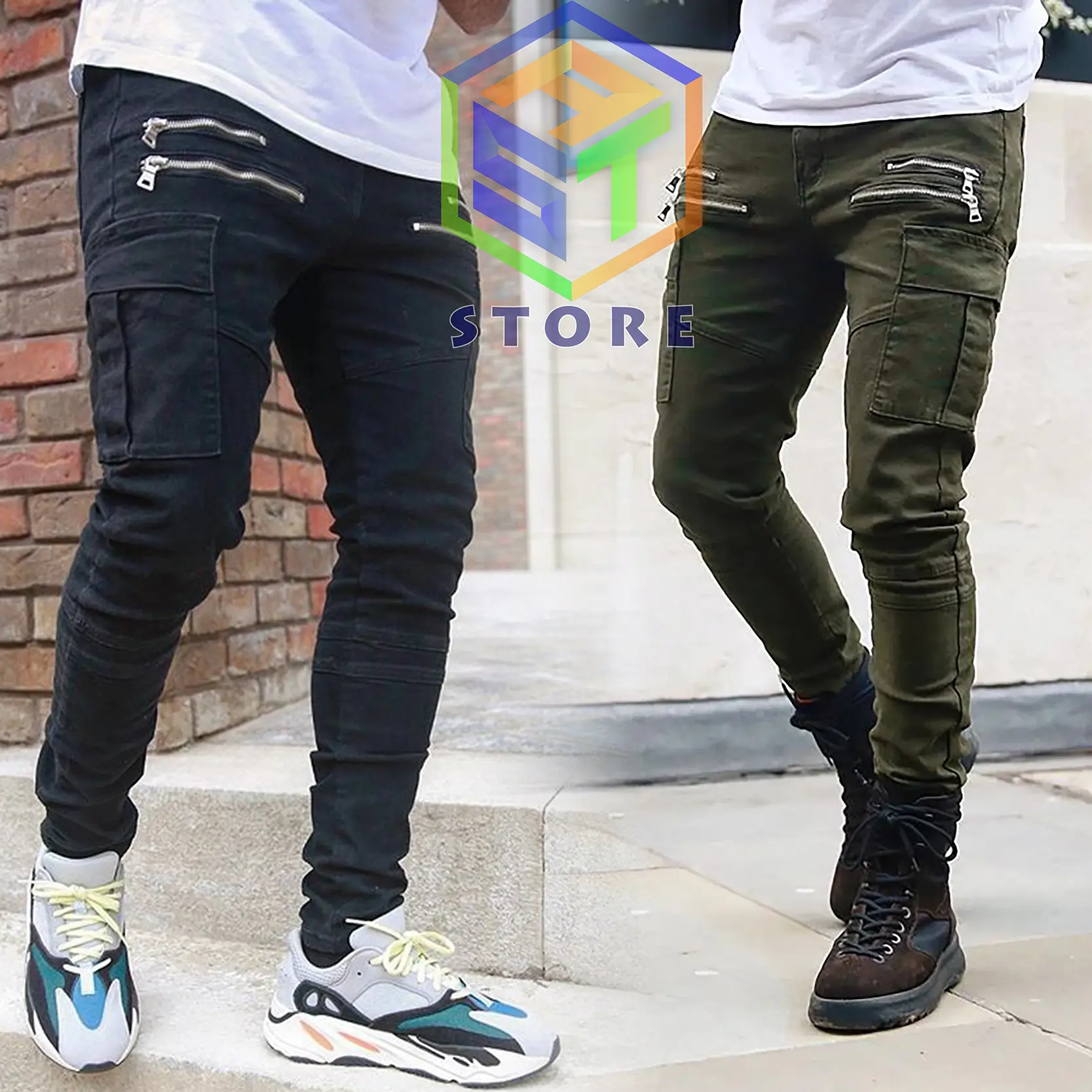 zipper pants cargo celana cargo panjang pria bahan premium Karet Stretch Twill Skinny Fit Rib Chino Slim