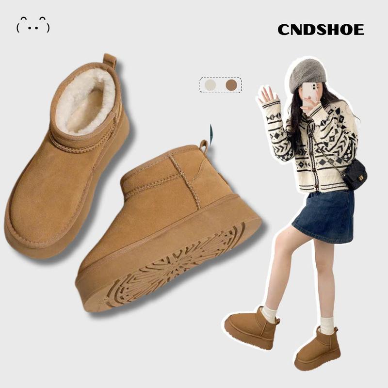   lót lông êm chân  Giày Bốt Nữ Bông Cổ Thấp Đế 3cm boots nữ Lót Lông Tăng Chiều Cao Jean Women - Snowball Boots Shoes bốt nâu 