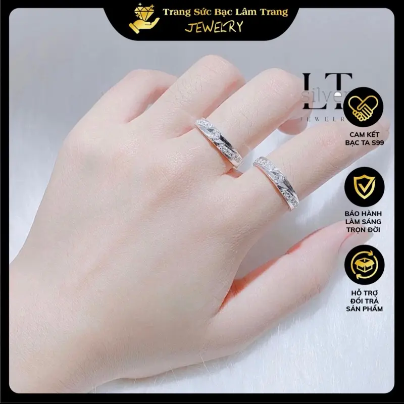 Nhẫn đôi tình yêu nam nữ NĐ457 LTJ bạc ta Tốt đẹp cao cấp 0