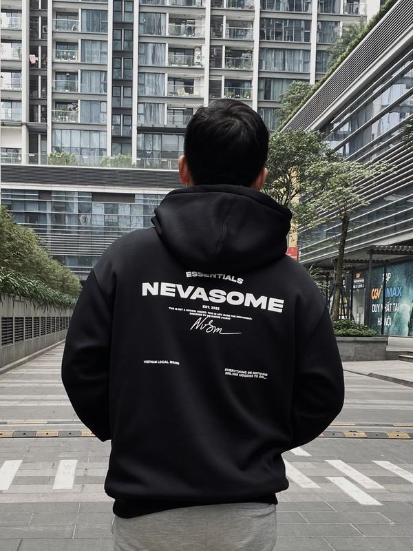 Áo Hoodie local brand NEVASOME Signature v2 Đen Cotton Nỉ Bông Lót Lông Cừu Form Rộng Nam Nữ Oversize Top Dài Tay Women