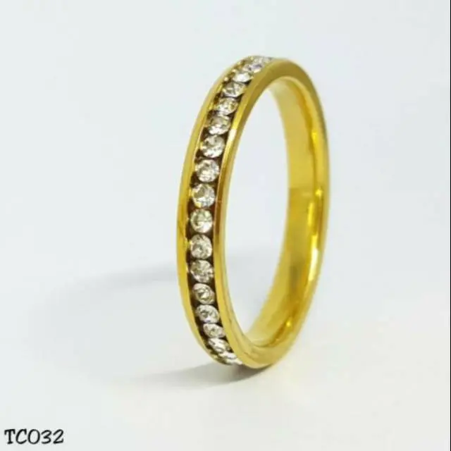 Cincin couple Titanium Stainless steel FULL MATA 1Baris anti karat selamanya Fashion Ring 4