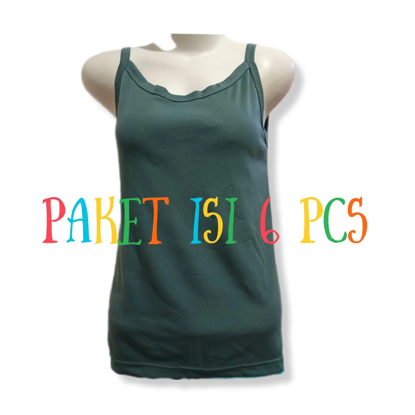 PAKET 6PCS TANK TOP WANITA TALI KECIL MURAH / ATASAN KUTUNG/ DALEMAN ATAS ADEM POLOS Hitam Putih Polos Crew Neck Santai Katun