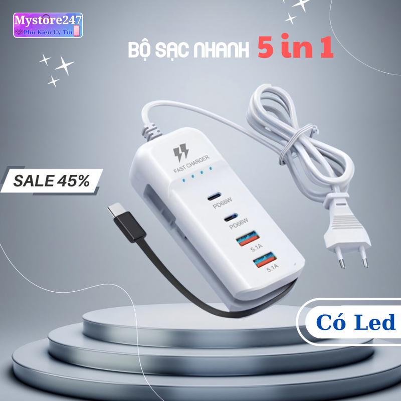 Bộ Sạc Nhanh Đa Năng 66w Ổ Sạc Nhanh 5 Trong 1, Bảo Vệ Thiết Bị, Sạc 5 Thiết Bị 1 Tương Thích Cao
