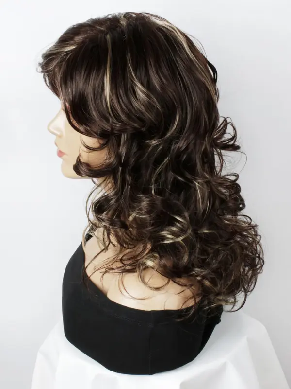 18 Inch Mixed Color Long Wavy Wigs For Women, Gorgeous Fluffy Wigs With Bangs, Synthetic Full Machine Wigs For Parties, Daily Use 4