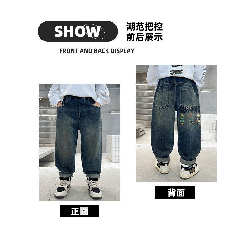 Product Introduction of Seluar Jeans Lelaki, Koleksi Baru untuk Musim Bunga dan Musim Luruh, Sesuai untuk Kanak-kanak Sederhana dan Besar, Longgar dan Kasual, Seluar Musim Luruh, Fesyen Popular, 2024 4