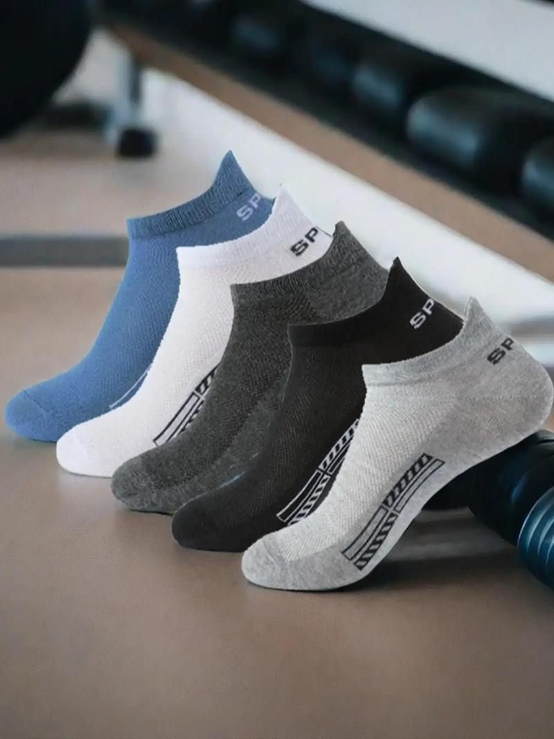 Product Introduction of Men's 5 Pairs Letter Print Ankle Socks, Casual Comfortable Breathable Low Cut Socks for Daily Wear, Men Knitting Socks for All Seasons 0