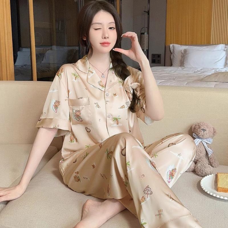 Bộ Đồ Ngủ, Hàng Mới Về, Phong Cách Ngọt Ngào Và Lười Biếng, Thích Hợp Cho Các Cô Gái, In Hình Mèo, Áo Ngắn Tay Và Quần, Thoải Mái Và Thường Ngày, Đồ Mặc Nhà, Bộ Đồ Ngủ Nữ