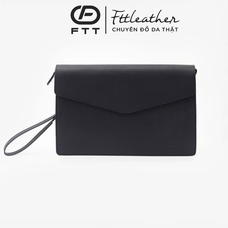 Túi Clutch Cầm Tay - Kẹp Nách Nam FTT Leather Nắp Gập Da Bò Saffiano Sang Trọng Thanh Lịch Tích Hợp Ngăn Đựng Thẻ