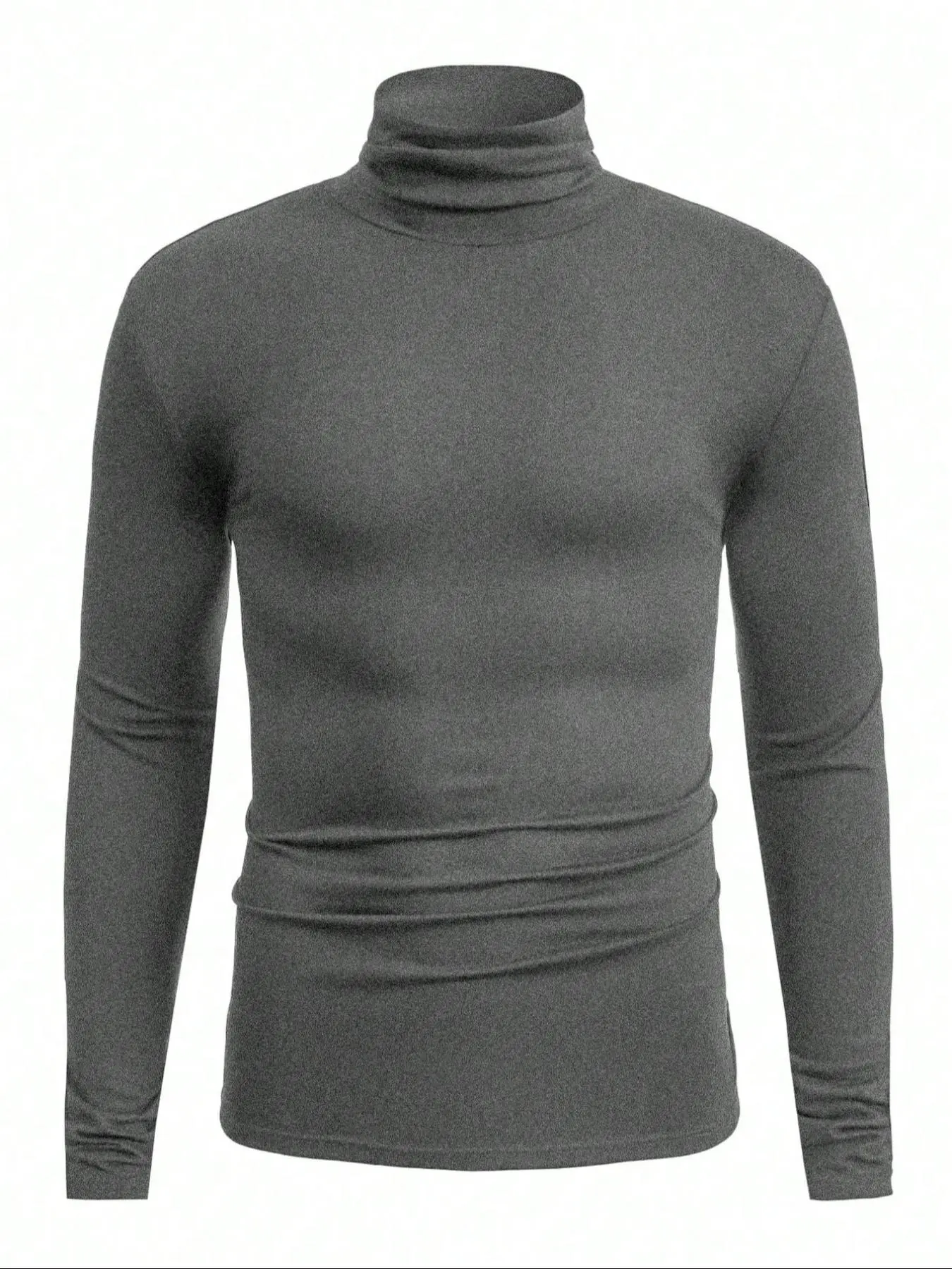 Men's Solid Turtle Neck Long Sleeve Tee, Casual Comfy Warm T-shirt for Fall & Winter, Men's Clothes for Daily Wear