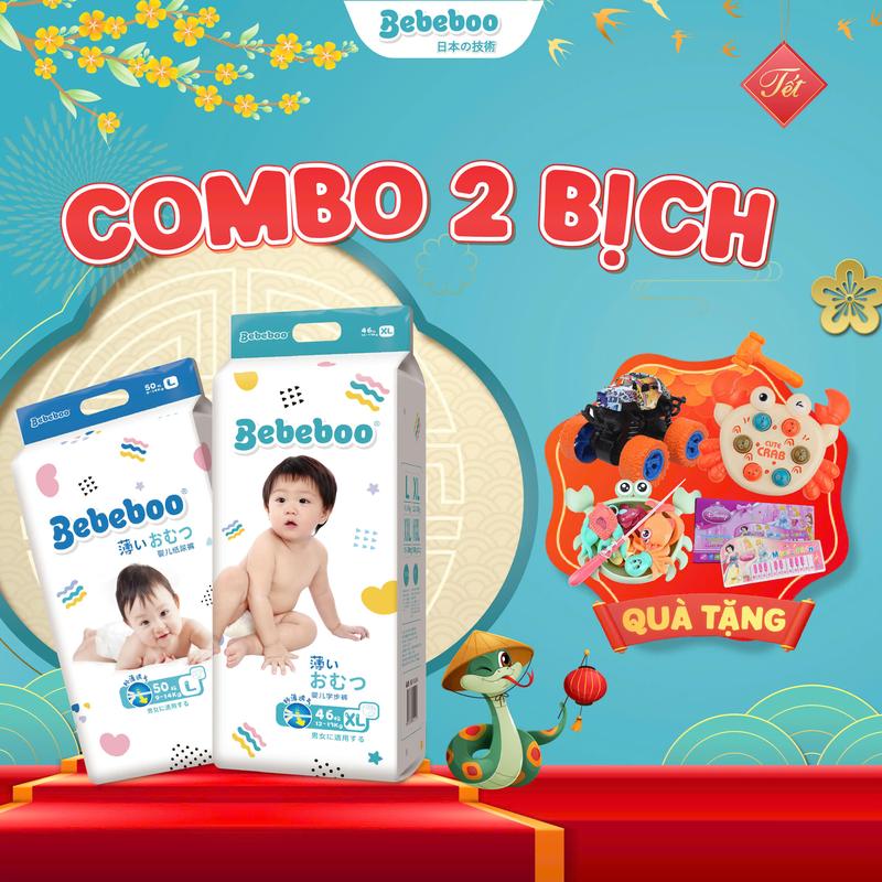 [TẶNG QUÀ] Khi mua combo 2 bịch Bebeboo Nhật Bản chính hãng, bỉm mỏng mềm, thấm hút tốt, đủ size cho bé