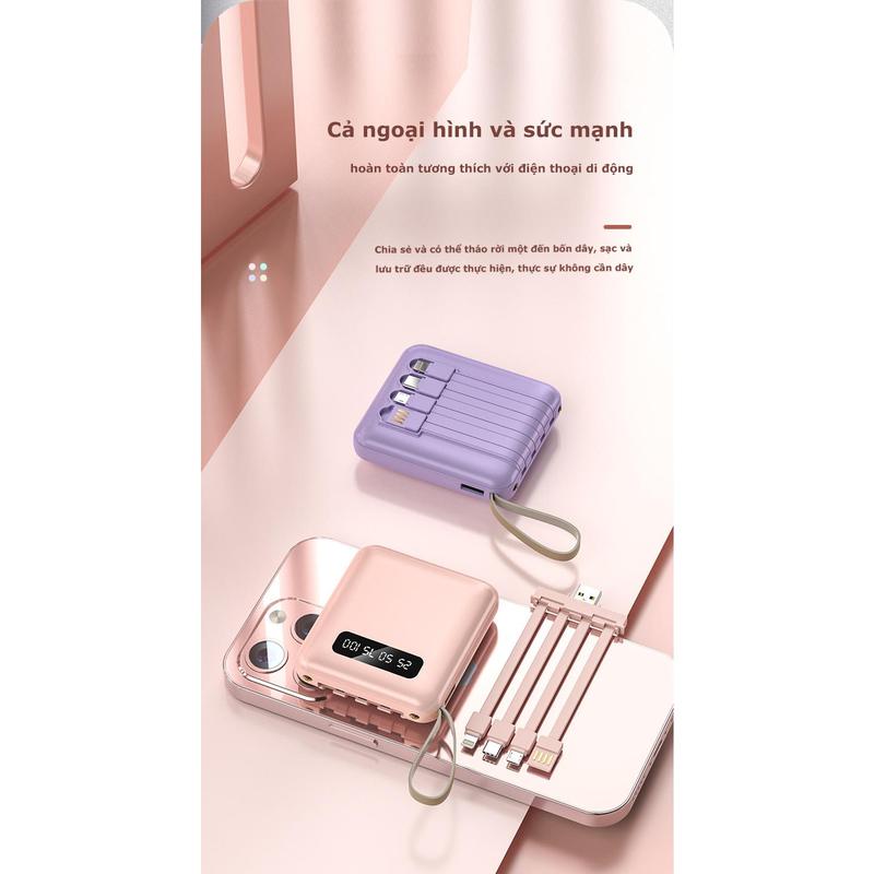 Sạc dự phòng cao cấp, 20000mAh, 4in1 mini, thiết kế sang trọng, pin Có Thể Sạc Lại Tích Hợp, 2 đèn LED hiển thị phần trăm pin, 1 tặng 1 ưu đãi trong 7 ngày, [Thỏa thuận siêu Hot] 4