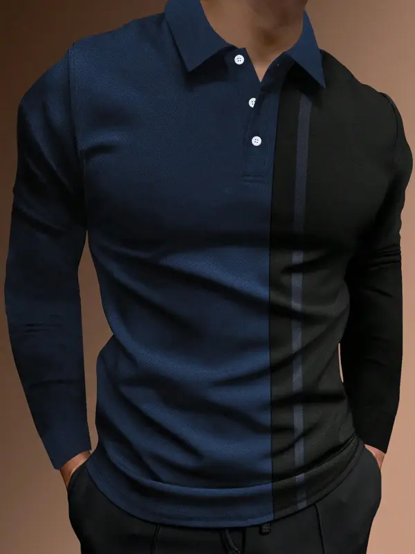 Men's Patchwork Print Half Button Polo Shirt, Regular Fit Casual Longsleeves Collared Top, Polo Shirts Men, Fashion Men's Clothes for Daily Wear, Going Out Tops, Chic Fashion Casual Menswear 1