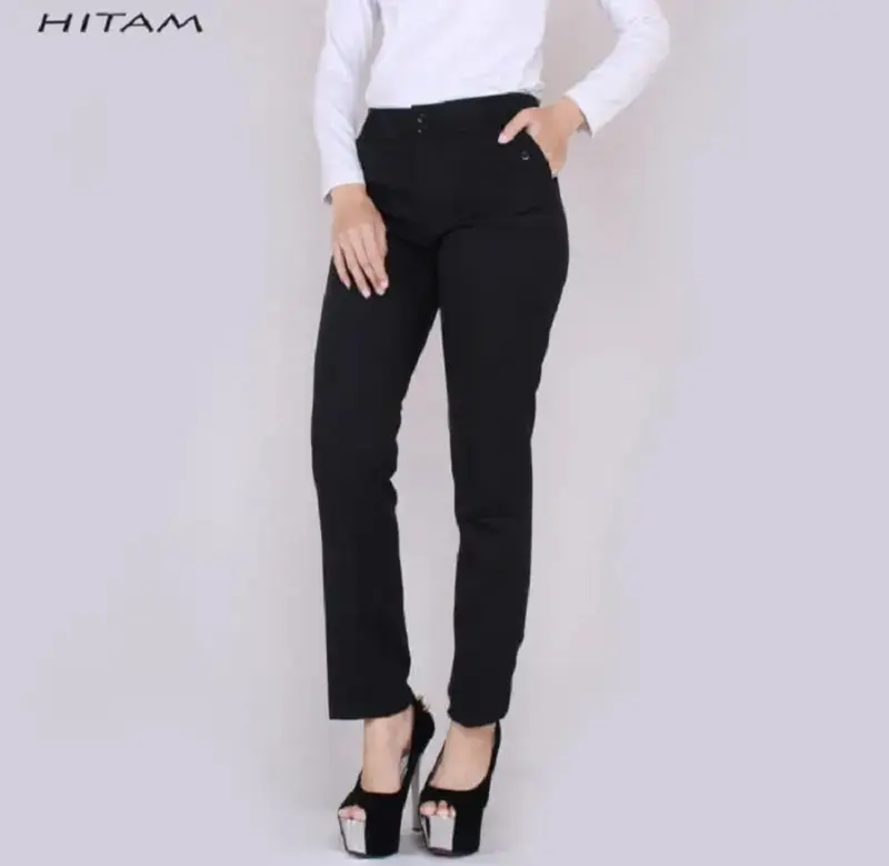 CELANA KANTOR WANITA TERBARU panjang Bahan kerja formal casual nyaman Abu Fit Hitam Slim Kain Kaki Kancing Ankle Kantong 1
