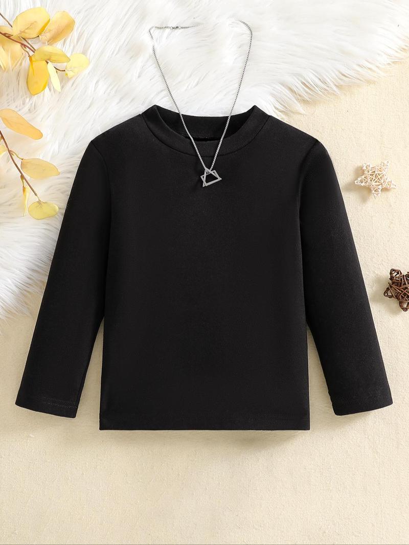 Product Introduction of Boy's Solid Long Sleeve T-shirt, Casual Basic Round Neck Top for Fall & Winter, Kids Clothes for Daily Wear 1
