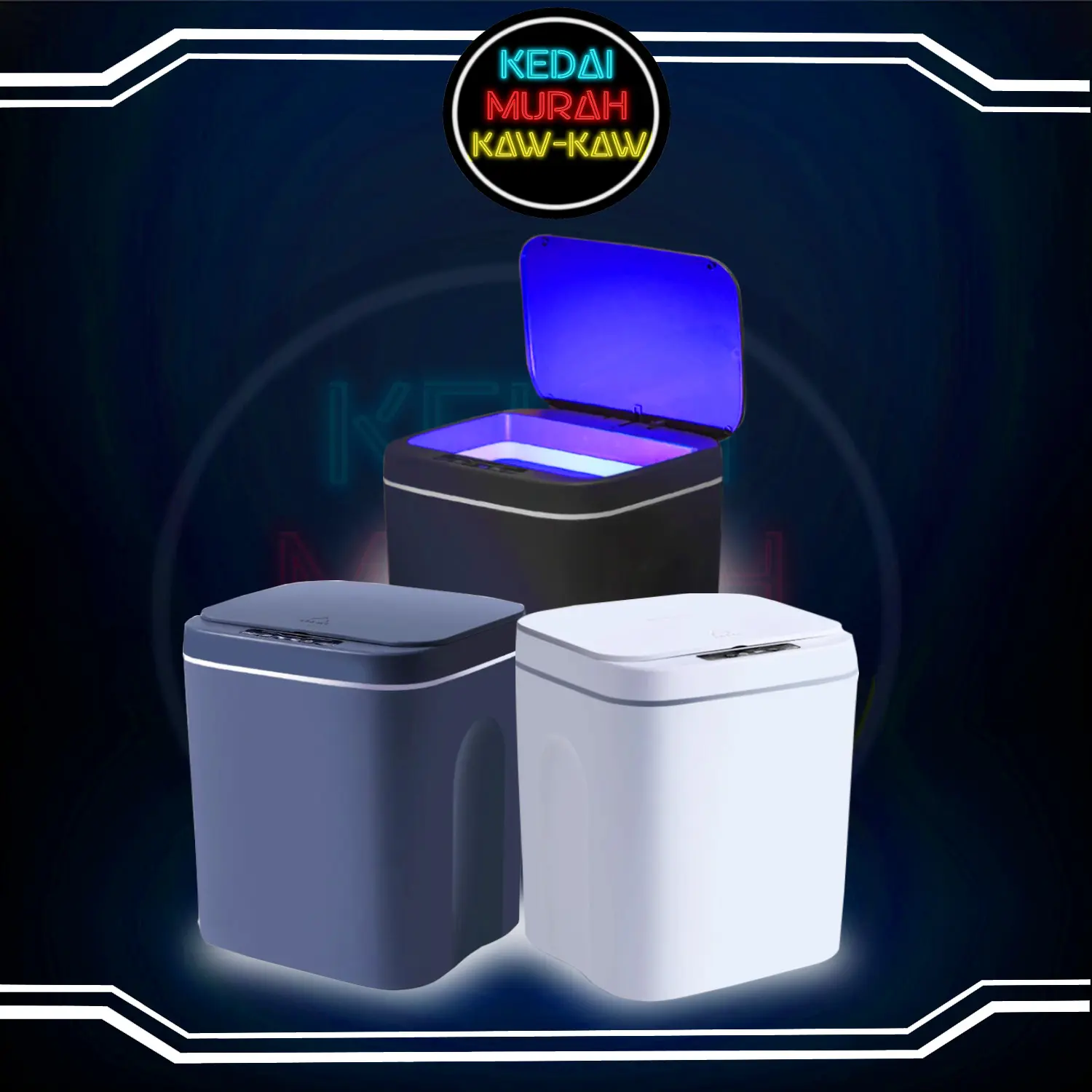 Kedai Murah Kaw-Kaw Automatic Touchless Big Volume Smart Sensor Dustbin Garbage with LED Infrared Sensor Vibration sensor Tong Sampah