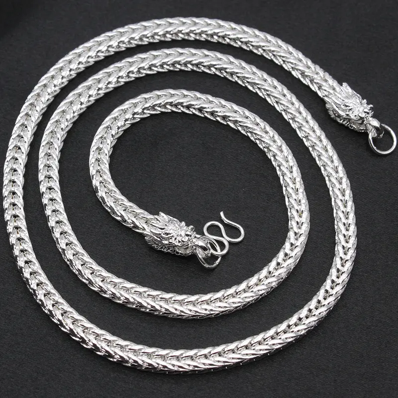 Vòng Cổ Đuôi Cáo Vuông Giả, Bạc 6N, Dành Cho Nam Giới, Trực Tiếp Phát Trực Tiếp TikTok Kwan, Vòng Cổ Bạc, Vòng Cổ Đuôi Cáo Vòi Dây Chuyền Voi