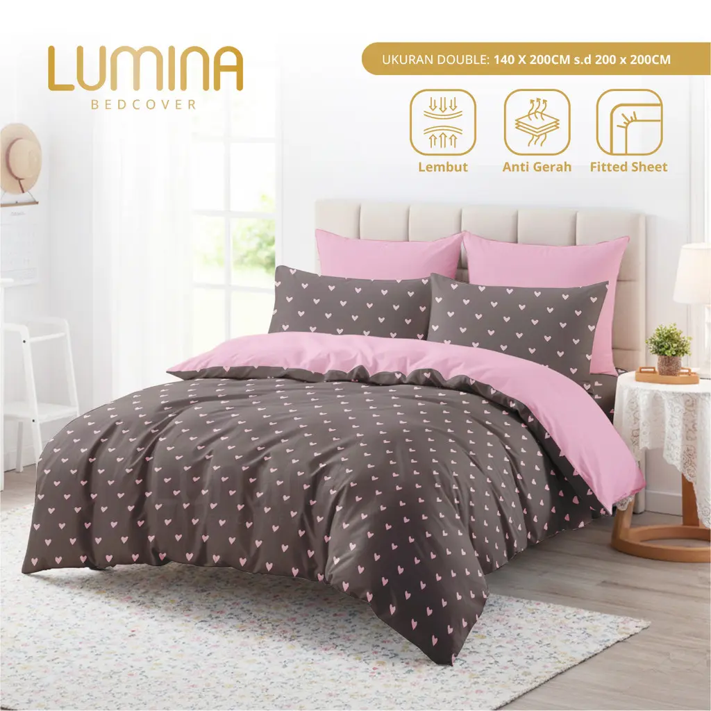 Lumina Bedcover - Sprei & Bedcover Set Love Dots Mix BabyPink - Ukuran Lengkap 140x200/180x200/160x200/200x200