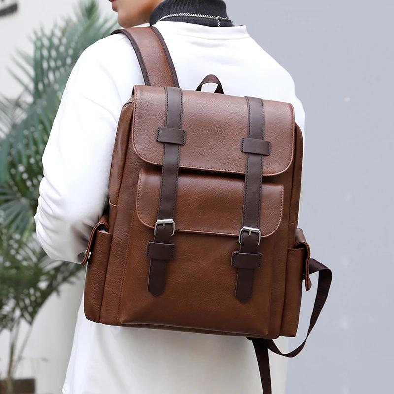 Product Introduction of Men's Backpack PU Leather Bagpack Large Laptop Backpacks Travel Multi Male  Black Schoolbag College Style 16