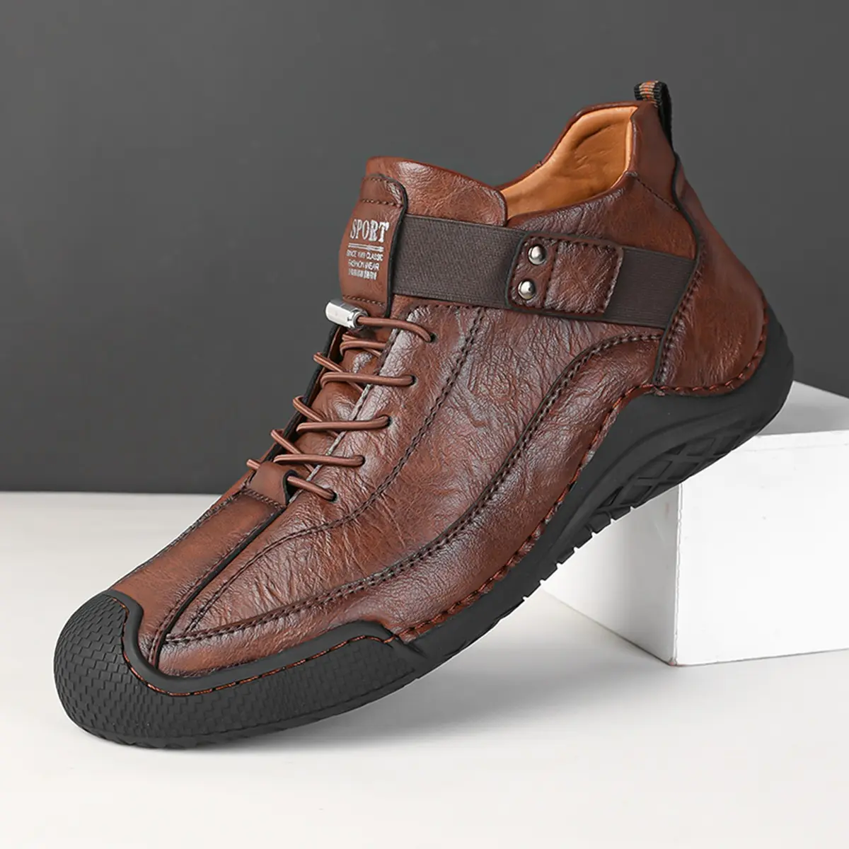 Prelesty Fashion Klasik Sepatu Boots Pria Tinggi Kulit Asli Original Formal Kerja Lentur Karet Handmade Keren Anti Slip Kekinian 344