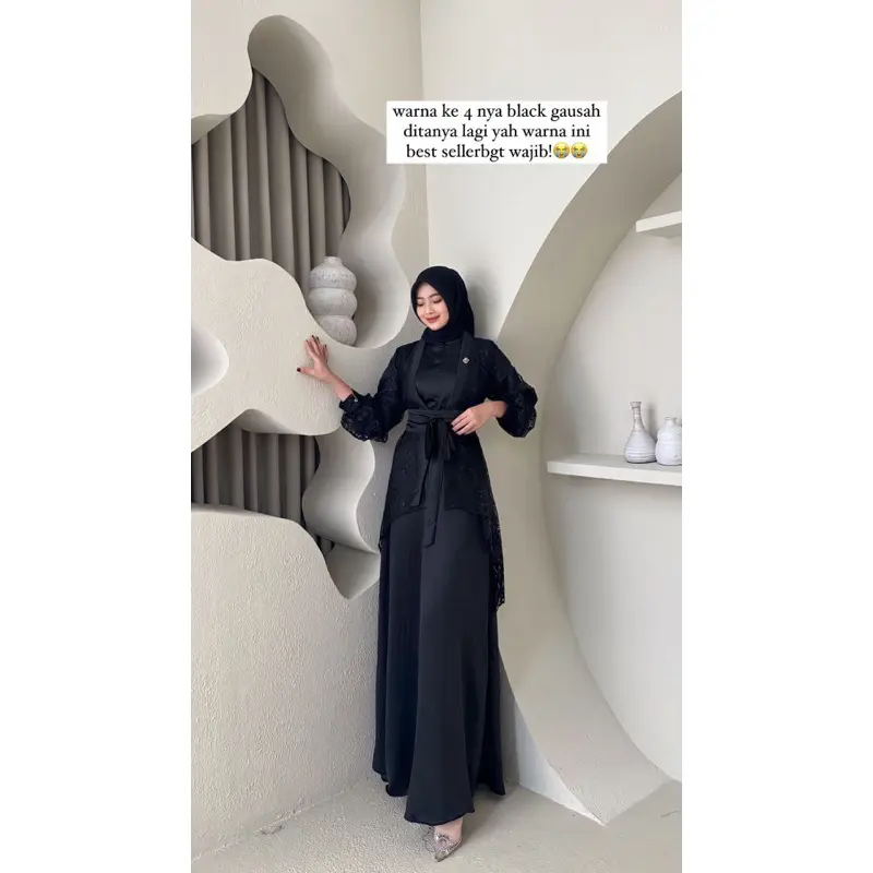 NHB - Fuji Dress Satu Set Inner Outer Kimono Fashion Gamis Muslim Wanita Pesta Kondangan Bridesmaid Wisuda Brokat Tille Bordir Motif Bisa Cod 4