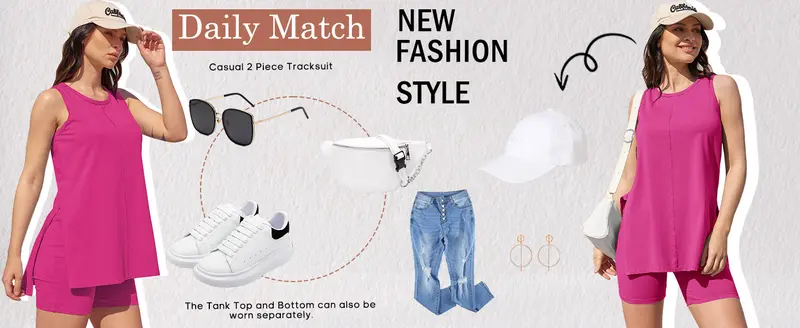 Product Introduction of Yousify Women's Summer 2 Piece Outfits Sleeveless High Low Spilt Hem Tank Top Biker Shorts Sets Lounge Set Tracksuit 9