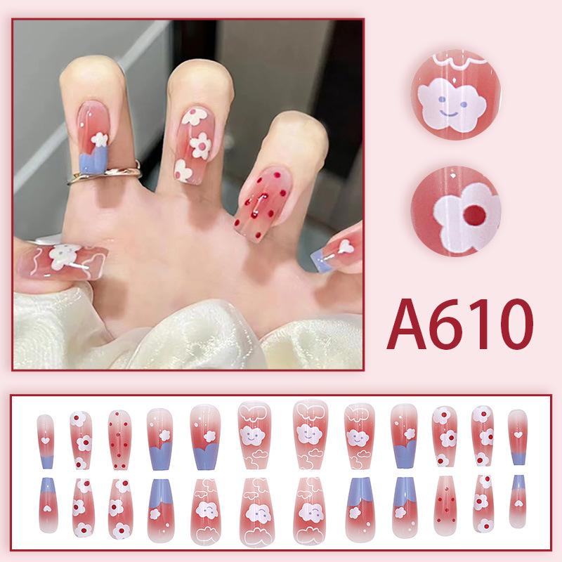 Product Introduction of Summer Autumn Gentle Simple Pure Desire Style Wearable Nail Tips Printed Solid Color French Style Detachable Fake Nails 11