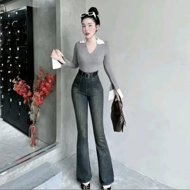 ( Vải k nhăn) Quần jean nữ ống loe hách dáng siêu đỉnh_ Quần bò nữ đẹp thanh lịch sang chảnh quansuong namlun 5