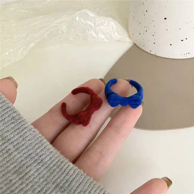 Nhẫn thắt nơ cổ điển dễ thương dành cho phụ nữ và trẻ em gái, Xanh Biển sang trọng màu đỏ tía, nhung mịn, nhẫn ngón tay mở có thể điều chỉnh đổ xô