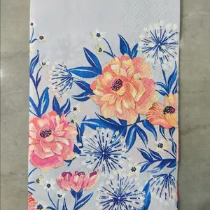 422. Tisu decoupage / tisu pesta 33x40cm motif bunga orange daun biru