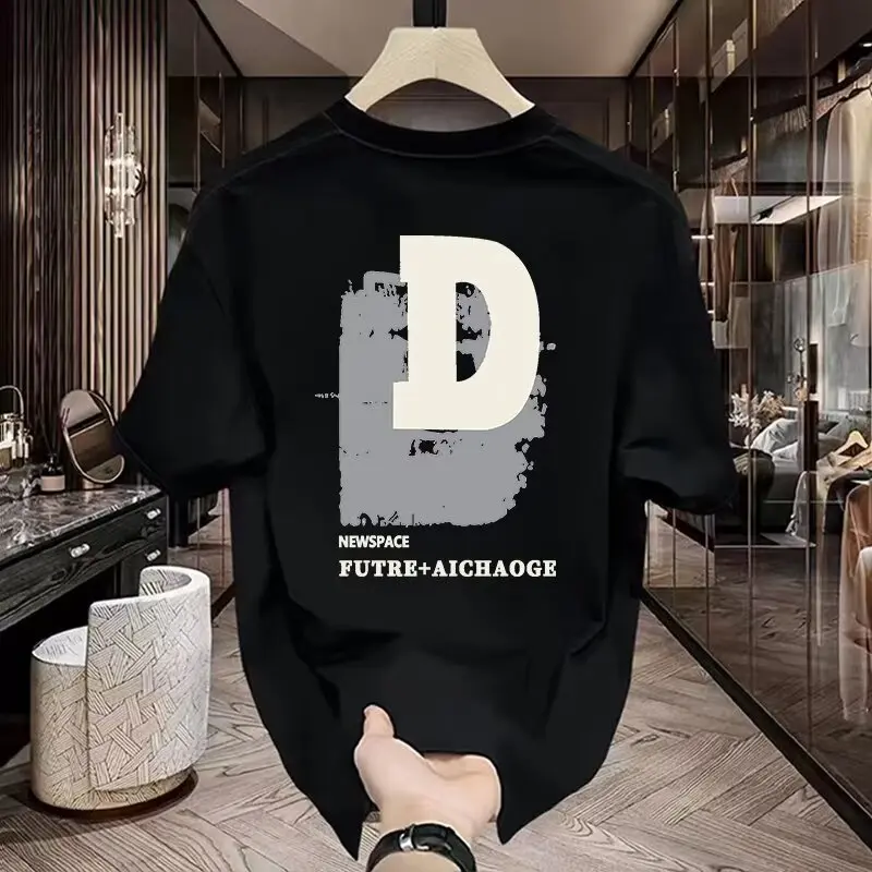 Cotton 250gsm summer short sleeved T-shirt for men, casual, trendy, fashionable, printed T-shirt, round neck, sports, breathable