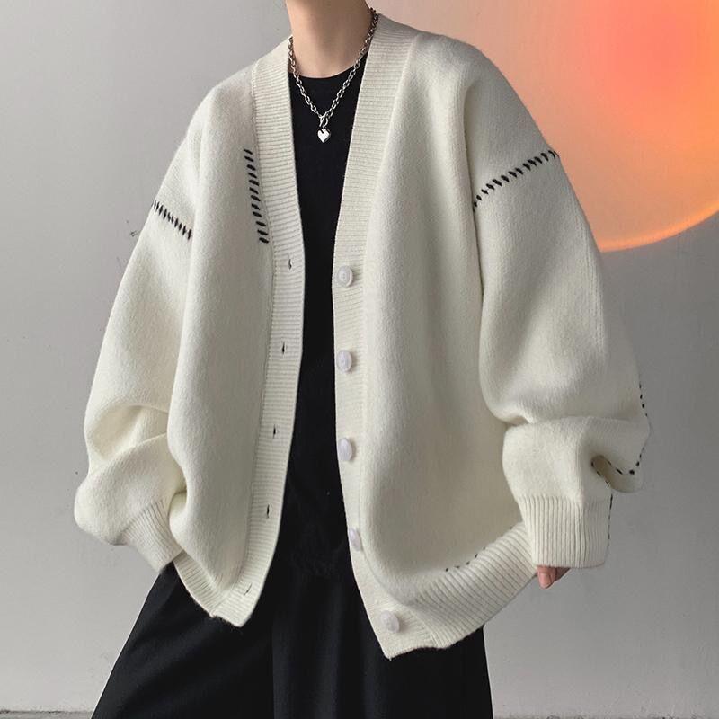 Áo Cardigan Dệt Kim, Phong Cách Cổ Điển Thường Ngày Dành Cho Nam Giới, Phong Cách Nhật Bản, Xu Hướng Thu Đông, Áo Len Bông Độc Đáo 3