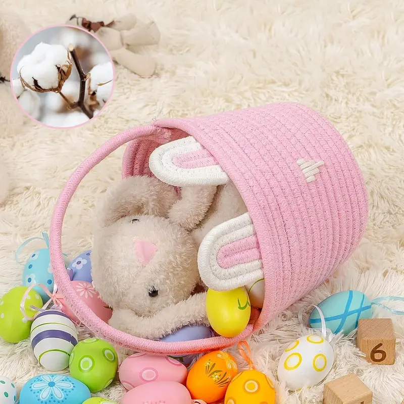 Easter Basket, 1/2 Counts Cute Rabbit Ear Design Basket, Easter Egg Hunt Basket, Home Organizer for Easter Party Decoration 3