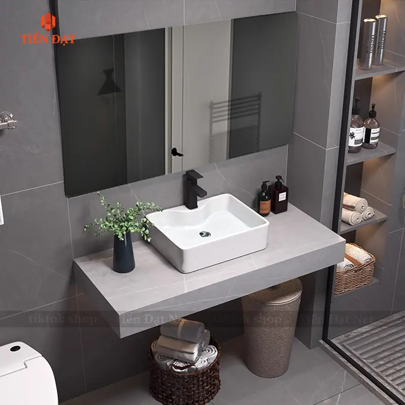 [full] Bộ 8 Món Bàn Đá Lavabo 1 Tầng Chậu Dương Có Gương - Tiến Đạt bn105 0