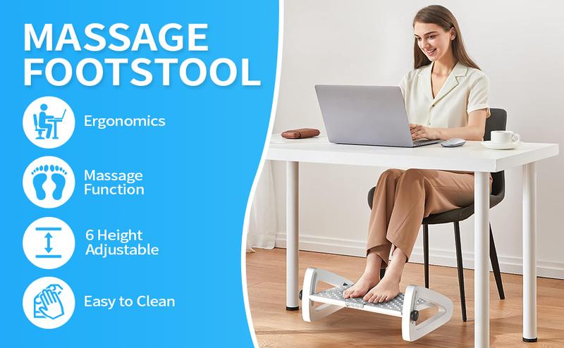 Product Introduction of 🚚SG Seller🚚Ergonomic Foot Stool 180° Swing Massage Roller Rest Stool Under Office Desk Anti-slip Antibacterial Massage Foot Stool Foot Stool Foot Stool Foot Massage Stool 10