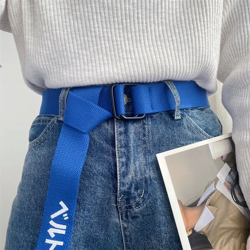 Korean Style Canvas Belt Belt All-Match Double Ring Buckle Jeans Strap Ins Lengthened
